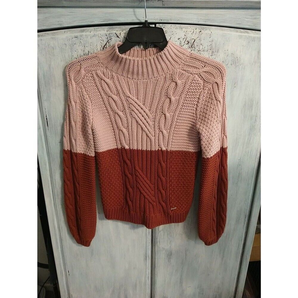 Ted Baker Cable Knit Turtleneck 0 Sweater Pink Boho Cottage Cozy